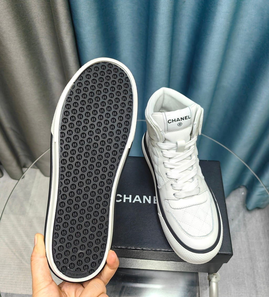 CC High Top Sneaker White Calfskin