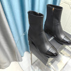 CC Short Boots Black Calfskin And Lambskin