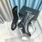CC Short Boots Black Quilted Cowhide And Lambskin
