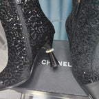 CC Ankle Boots Black Beaded Fabric And Cowhide
