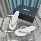 CC Thong White Calfskin Pearl