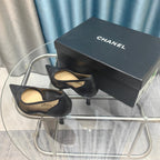 CC Pumps 50 Black Mesh Leather Pointed Toe