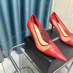 CC Pumps 50 Red Mesh Leather Pointed Toe