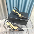 Slingback 50 Black Mesh Calfskin Pointed Toe