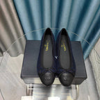 CC 25P Ballet Flat Dark Blue Tweed Black Calfskin