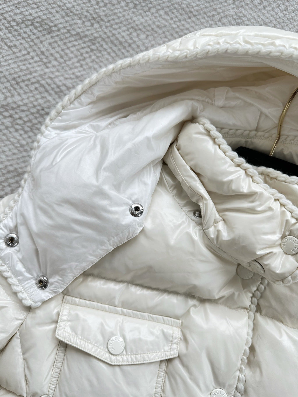 MC 2025 Hooded Down Jacket White Nylon Fabric