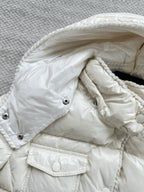 MC 2025 Hooded Down Jacket White Nylon Fabric