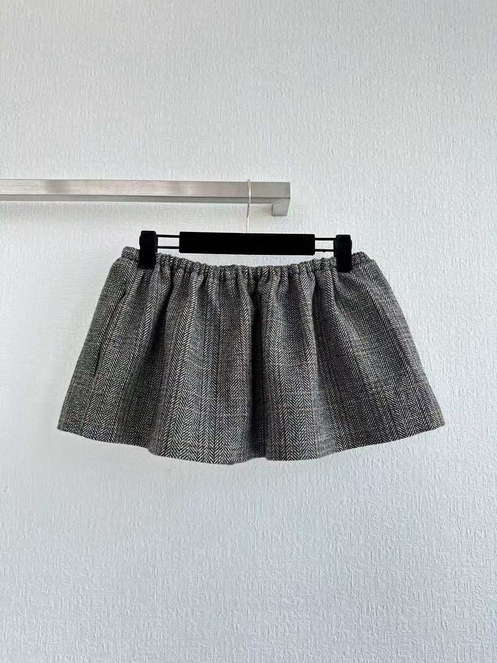 Miu Miu 25 Patterned Rope Skirt Gray Wool Viscose