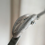 Vintage Baignoire 21mm Silver Diamond Case Grey Leather