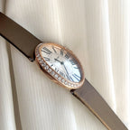 Baignoire 28mm Pink Gold Diamond Case Black Silk Leather