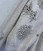 LP 25 Embroidered Floral Pattern Hollow Cardigan Gray Cashmere 315858