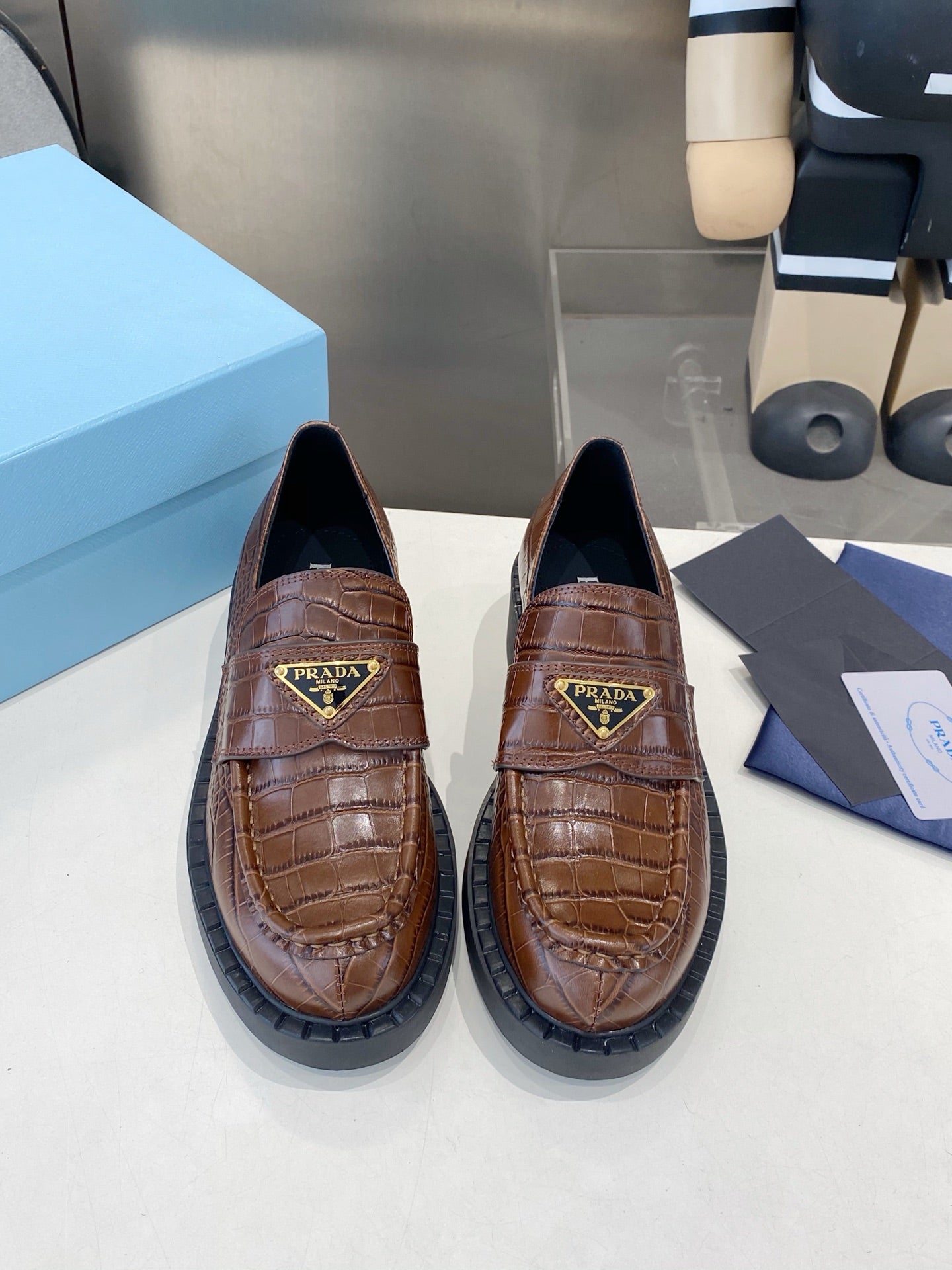 PRA 26S Platform Loafers Brown Crocodile Leather 628560