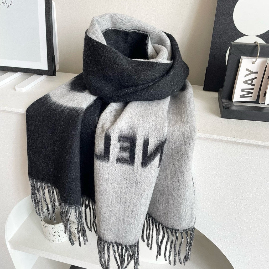 CC Long Scarf 200 CM In BLack Mix White Cashmere  425111