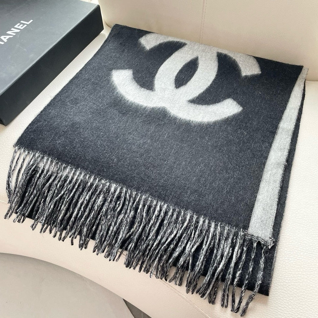 CC Long Scarf 200 CM In BLack Mix White Cashmere  425111