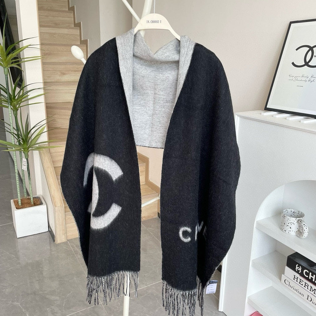 CC Long Scarf 200 CM In BLack Mix White Cashmere  425111