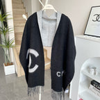 CC Long Scarf 200 CM In BLack Mix White Cashmere  425111