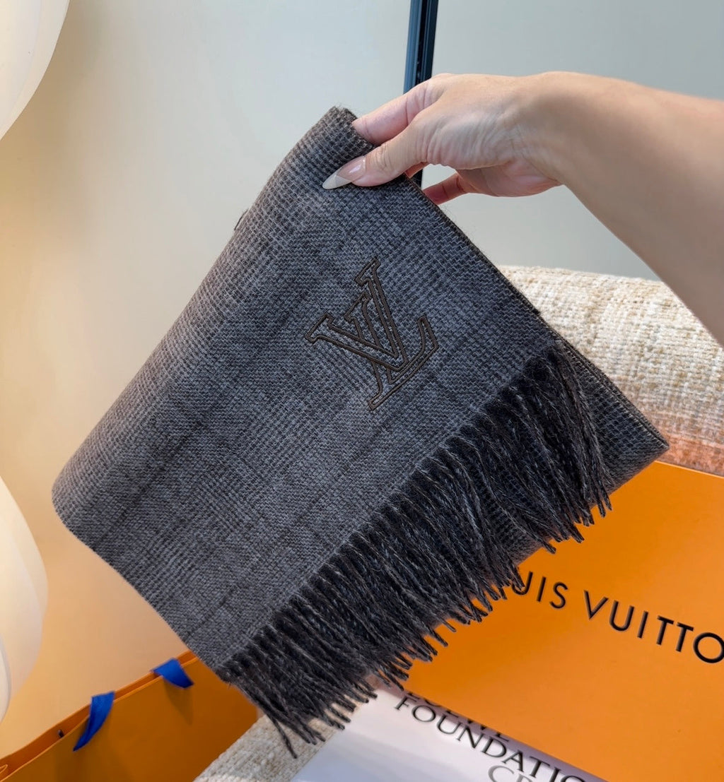 LV Scarf 180cm Dark Gray Wool Cashmere 976956