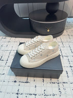 CC Low Sneaker 30mm Light Beige Mix White With Small Flowers Cavas Fabric