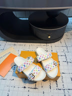 LV LV x TM Bom Dia Flat Comfort Mule White with Monogram Multicolore Leather 218912