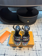 LV LV x TM Helios Wedge Sandal Black with Monogram Multicolore Leather 218917