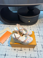 LV LV x TM Helios Wedge Sandal White with Monogram Multicolore Leather 218918