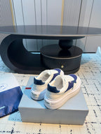 Prada 25s  Platform Sneakers White Blue Cowhide 538420