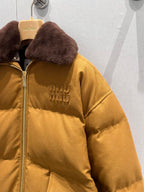 Miu Miu Collar Down jacket Camel Brown Polyester Fiber