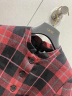 CD 25 Plaid Short-sleeved Dress Black Red Sheep Wool