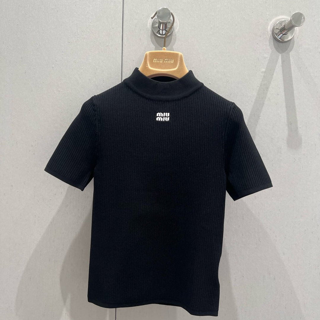 Miu Miu 25 Short-sleeved Knit Sweater Black Viscose