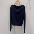 Miu Miu 25 Long-sleeved Top Navy Blue Cashmere