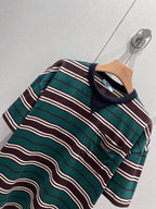 Prada 25 Striped Short-sleeved T-shirt Green Brown cotton210189