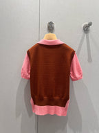Miu Miu 25 Two-piece Vest Polo short-sleeved Knitted Top Pink Brown Wool 210563