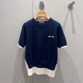 Miu Miu 25 Two-piece Knitted Short-sleeved Top Blue White Wool 210549