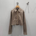 Miu Miu 25 Plaid Lapel Zipper Shirt Brown Cotton 211152