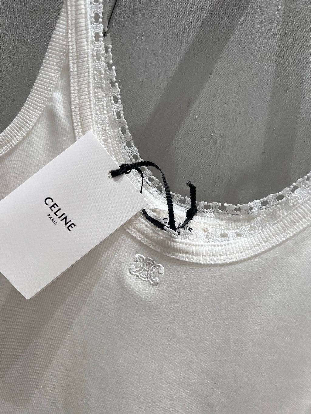 Celine 25 Lace Vest Camisole White Cotton Silk 215160