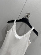 Celine 25 Lace Vest Camisole White Cotton Silk 215160