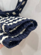 Prada 25 Striped Knitted Crop Top Navy Blue mix White Cotton 219409