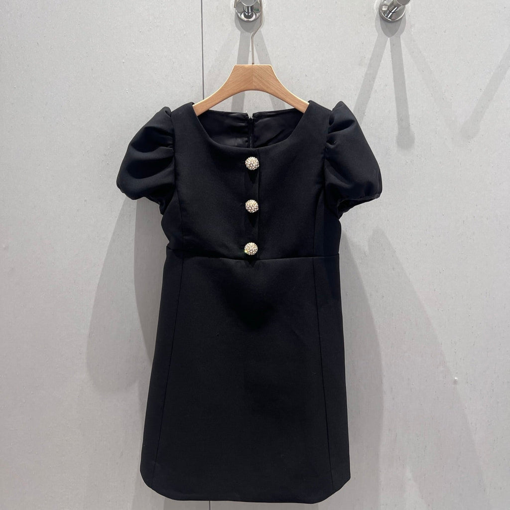 Celine 25 Rhinestone Button Mini Dress Black Wool 220842