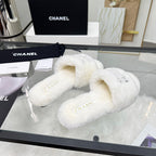 CC Slippers White With Black Lettering Fleece