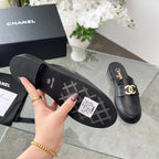 CC 25 Mule Black Calfskin Gold Double C