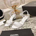 CC 25C 5CM Mid Heed Sandals White Italian Leather 213316