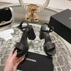 CC 25C 10CM Mid Heed Sandals Black Italian Leather 213318
