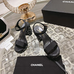 CC 25C 10CM Mid Heed Sandals Black Fabric 213324