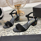 CC 25C 5CM Mid Heed Sandals Black Suede 213327