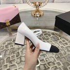 mary janes 60 double buckle white calfskin black grosgrain