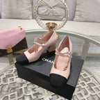 mary janes 60 double buckle light pink calfskin black grosgrain