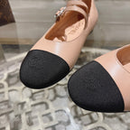 mary janes double buckle beige calfskin black grosgrain