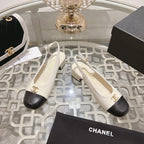 CC Slingbacks 35mm In Ivory White Mix Black Lycra Fabric And Lambskin 943263
