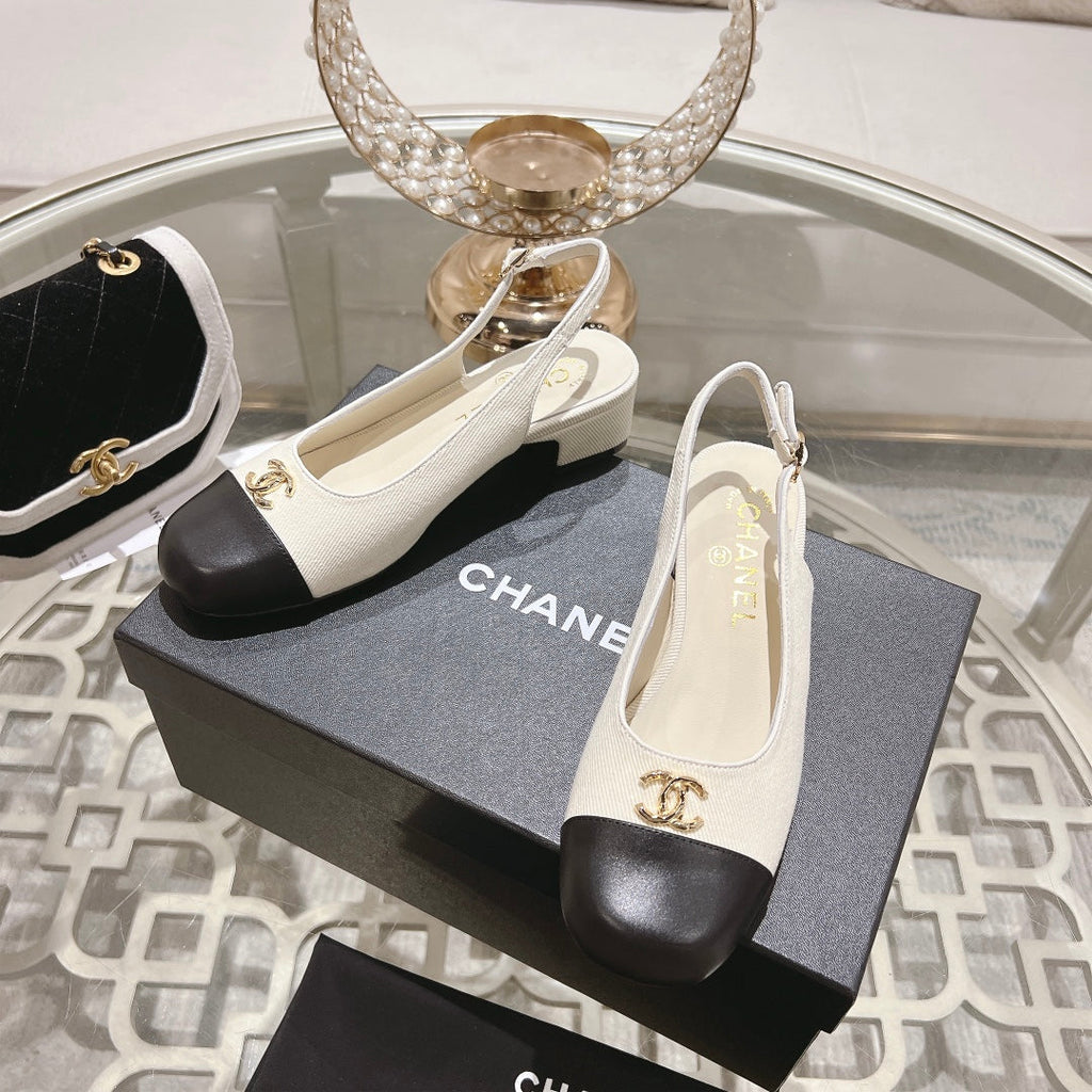 CC Slingbacks 35mm In Ivory White Mix Black Lycra Fabric And Lambskin 943263