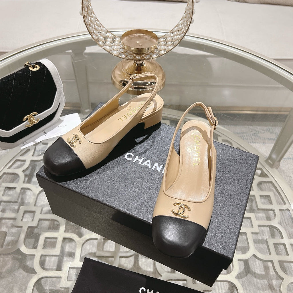 CC Slingbacks 35mm In Dark Beige Mix Black Lambskin 943268